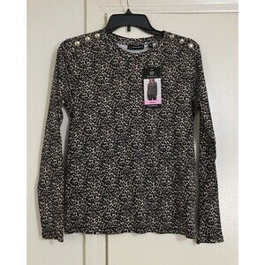 Rafaella Women's Long Sleeve Tee Small Animal Print Stretch Casual Top Shirt